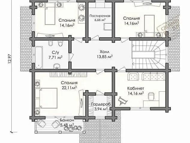 Проект комбинированного дома из клеенного бруса 3961
