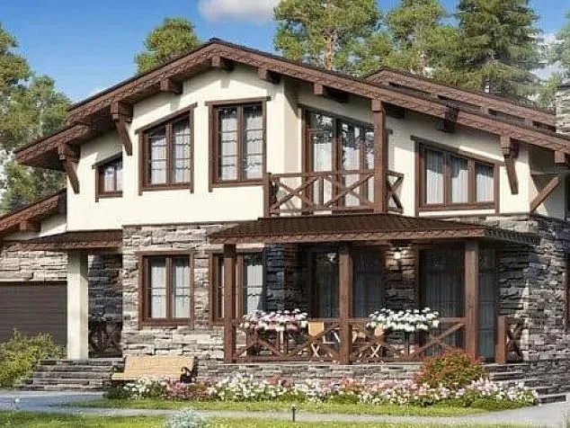 Проект комбинированного дома из клеенного бруса 11-954