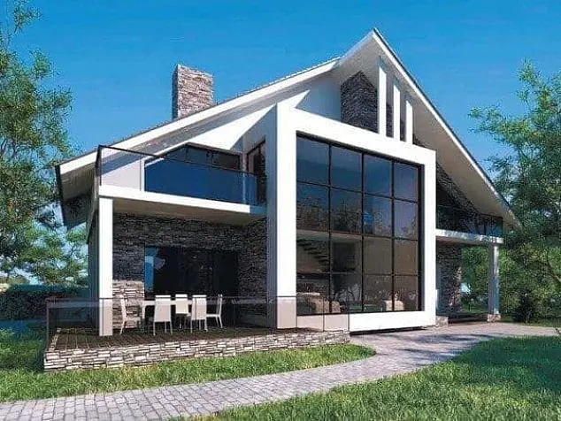 Проект комбинированного дома из клеенного бруса 2-989