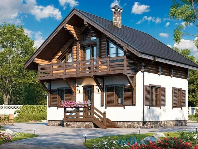 Проект комбинированного дома из клеенного бруса 5184