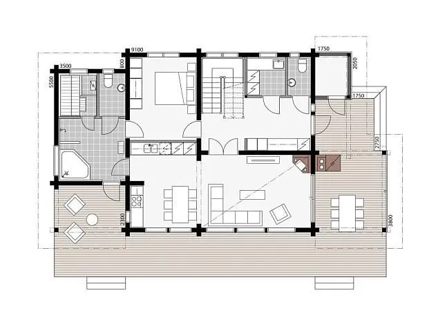 Шамони-Шале 2 этажный бревенчатый дом