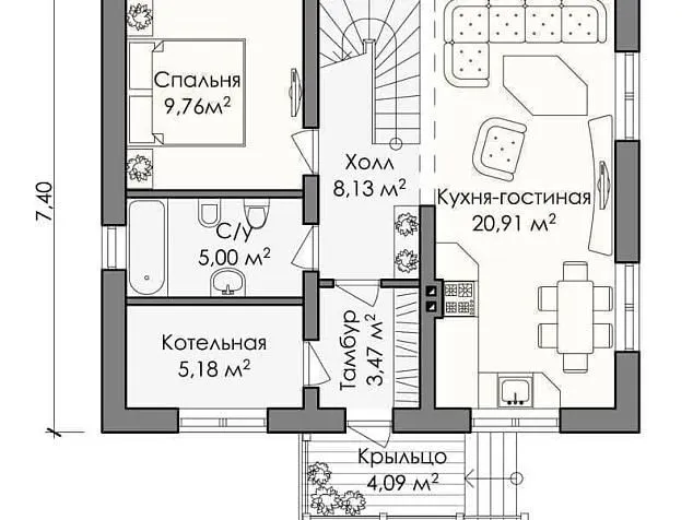 Проект комбинированного дома из клеенного бруса 5184
